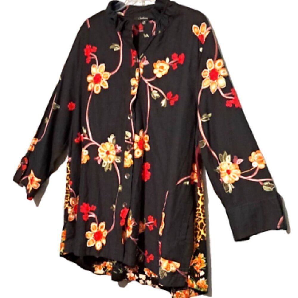 Caleaas Black Floral Embroidered Shacket. size L
